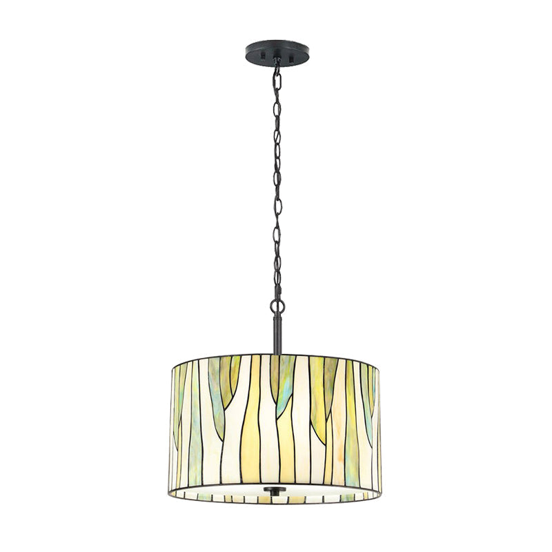 Handcrafted Tiffany Style Yellow Drum Suspension Lamp For Living Room