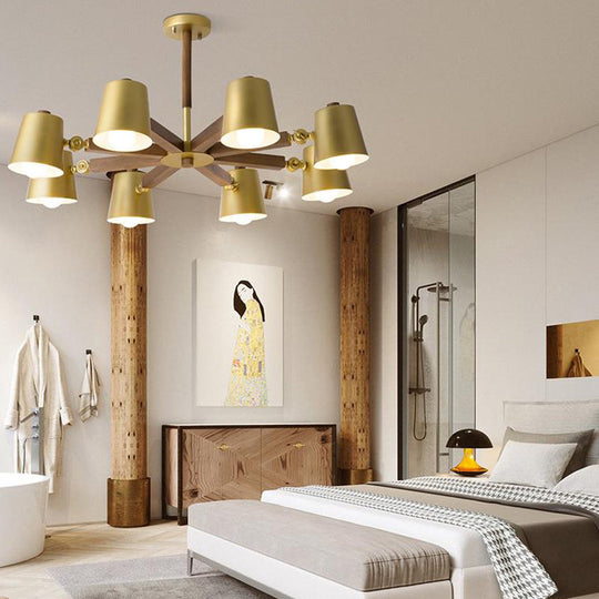 Brass Metal Bucket Shade Chandelier: Modern Hanging Light For Bedroom Or Restaurant 8 /