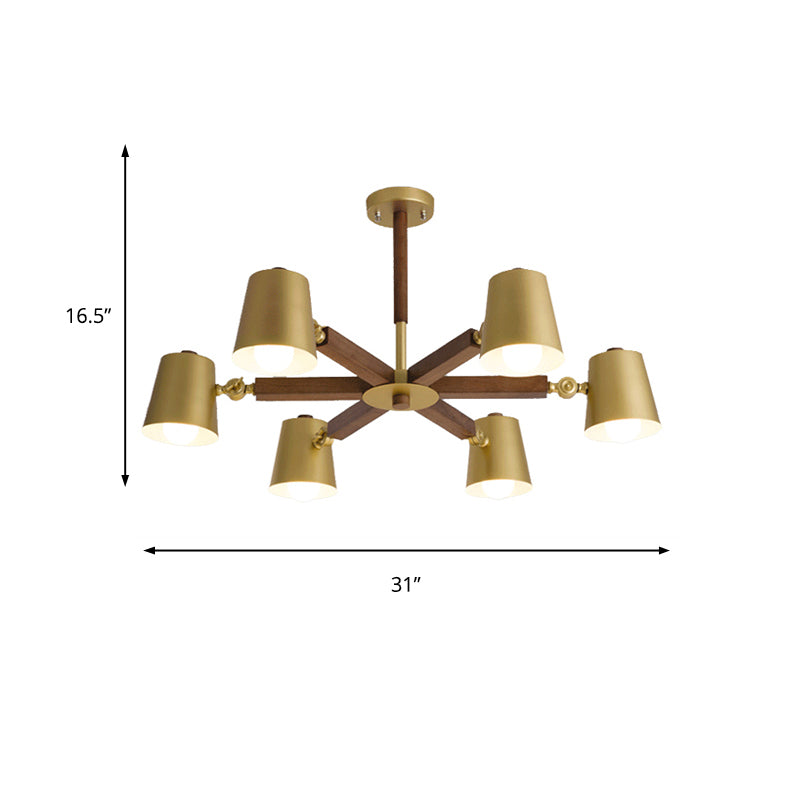 Brass Metal Bucket Shade Chandelier: Modern Hanging Light For Bedroom Or Restaurant