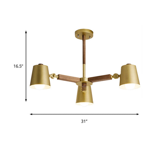 Brass Metal Bucket Shade Chandelier: Modern Hanging Light For Bedroom Or Restaurant