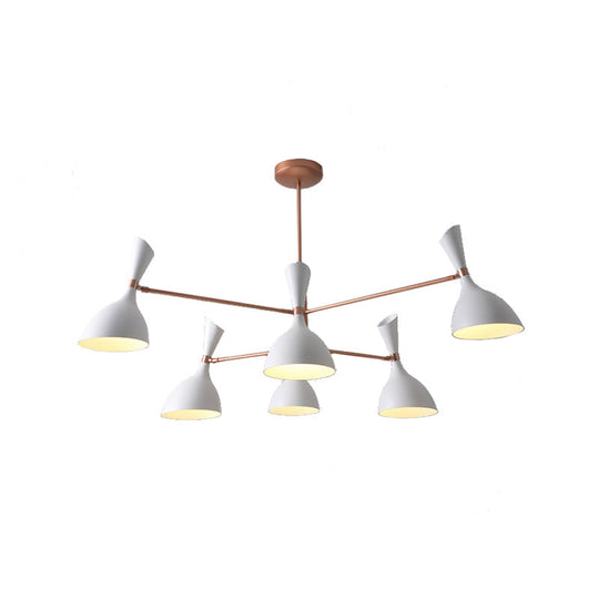 Contemporary Brass Funnel Chandelier With Black/White Shade - Livens Up Your Living Room!