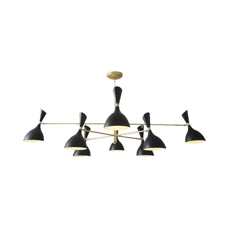 Contemporary Brass Funnel Chandelier With Black/White Shade - Livens Up Your Living Room! 8 / Black