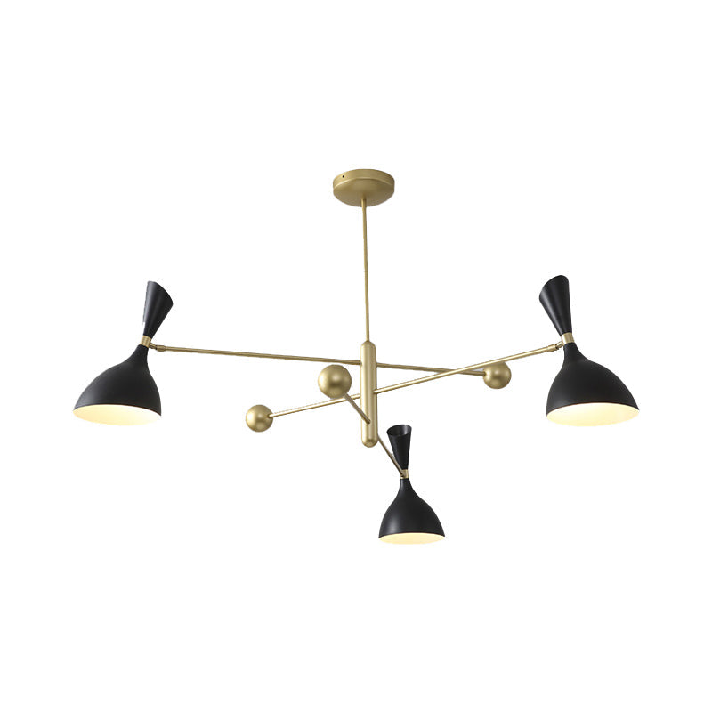 Contemporary Brass Funnel Chandelier With Black/White Shade - Livens Up Your Living Room!