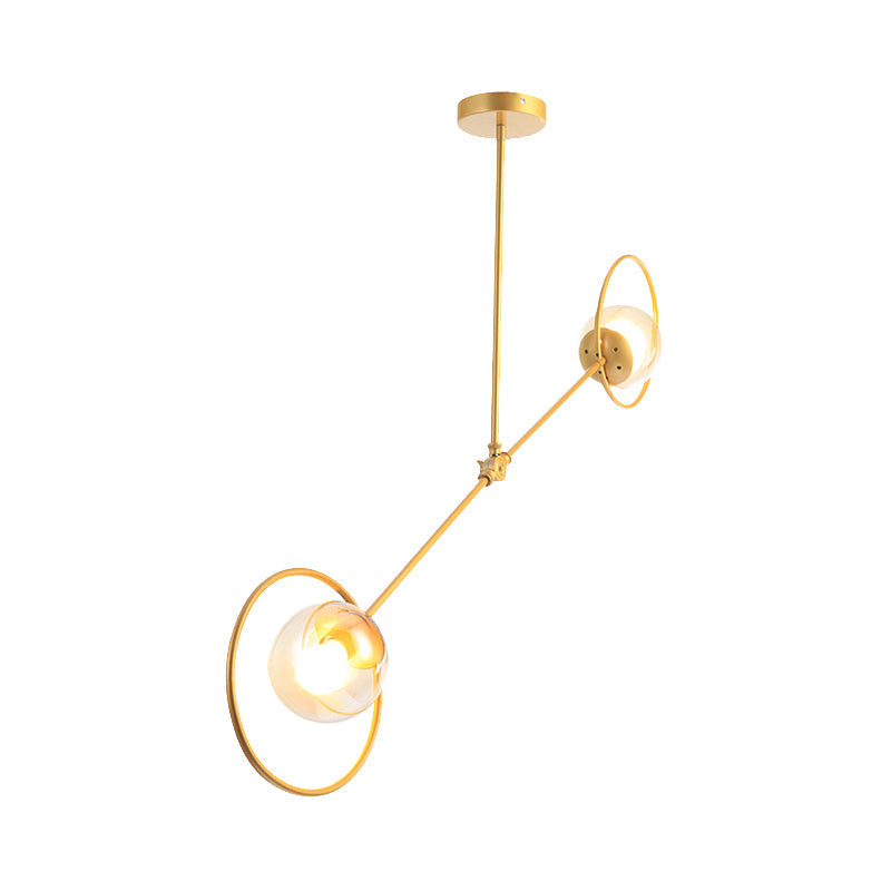 Modern Gold Modo Hanging Light With 2 Lights Clear Glass Chandelier For Bedroom