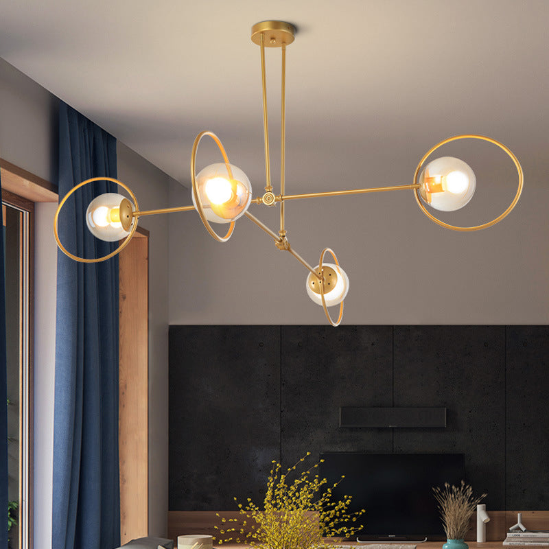 Gold Metal Suspension Chandelier For Villa - Simple Stacked Design With Multi-Head And Ring 4 /