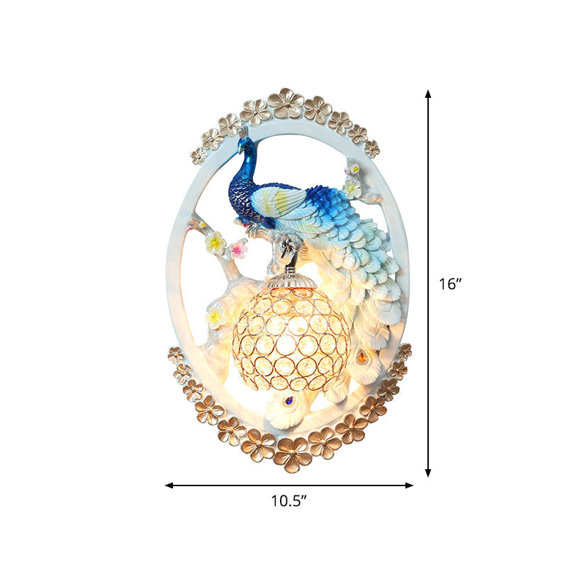 K9 Crystal Ball Peacock Design Wall Sconce - Contemporary Blue & White Living Room Lighting