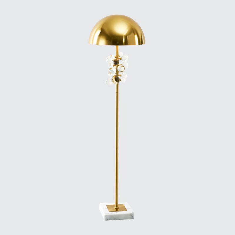 Modern Gold Floor Lamp With Metallic Domed Shape And Crystal Drip Accents