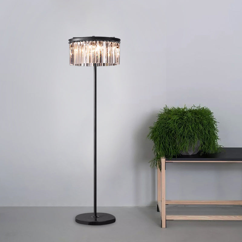 Rustic 5-Bulb Crystal Block Floor Light In Black For Living Room Clear / 1 Tier