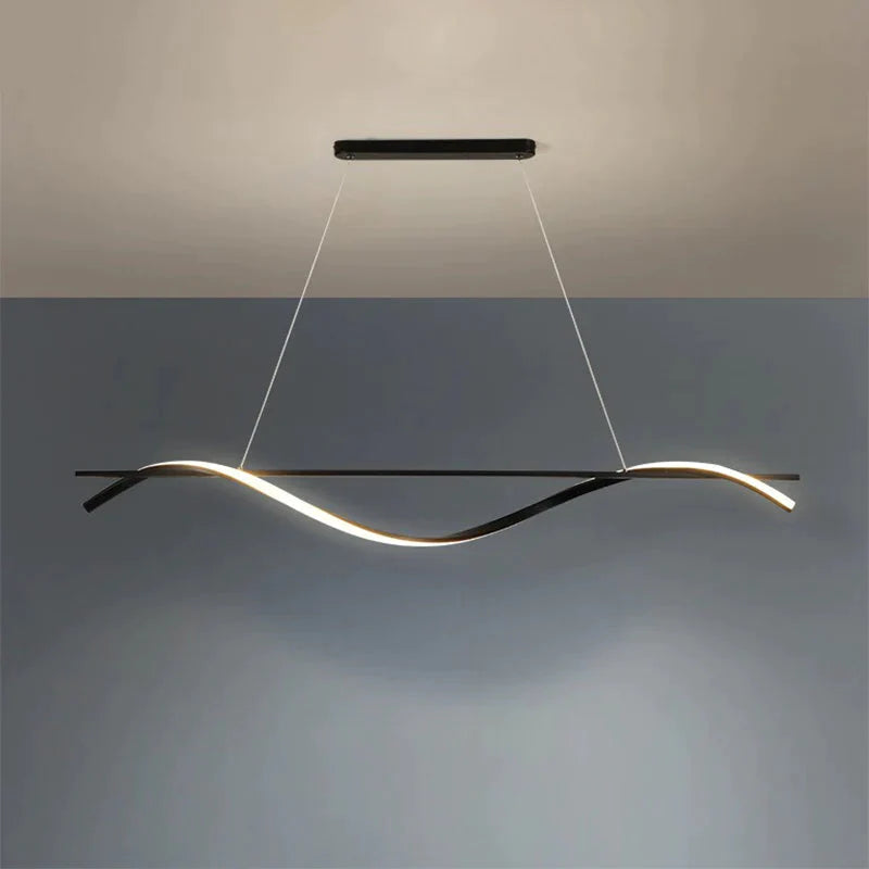 Minimalist LED Hanging Island Light for Dining Room  in Black, Warm/White Light