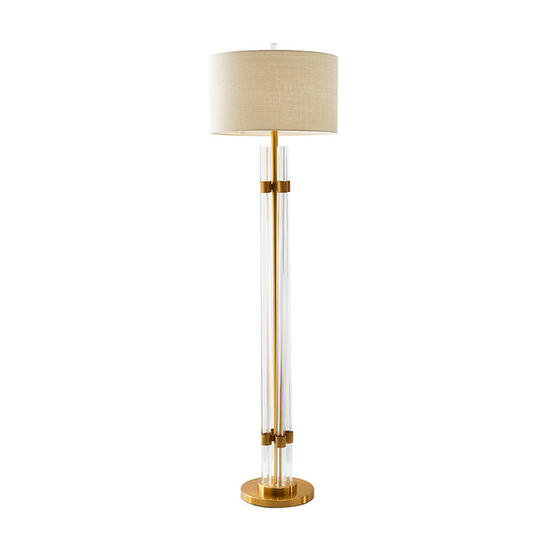 Nordic Crystal Floor Lamp With Led Beige Lighting And Drum Fabric Shade