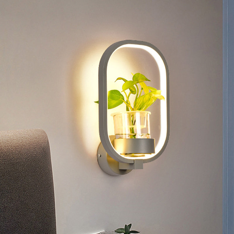 Macaron Metal Led Wall Sconce With Plant Pot For Bedroom - Grey/Yellow/Blue Grey / Rectangle