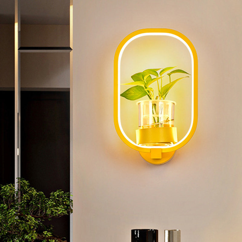 Macaron Metal Led Wall Sconce With Plant Pot For Bedroom - Grey/Yellow/Blue Yellow / Rectangle