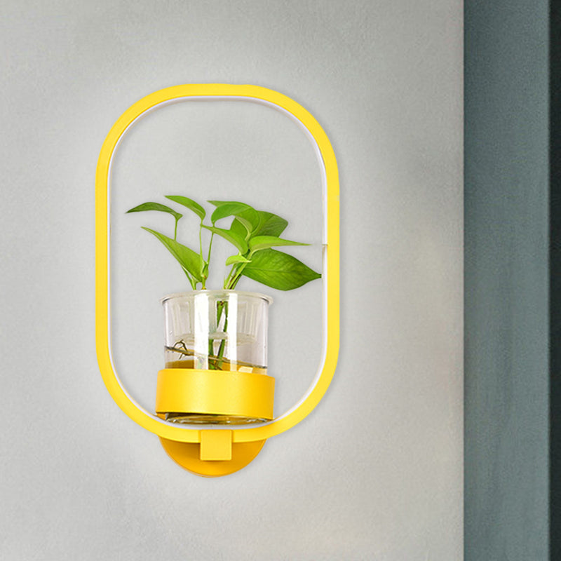 Macaron Metal Led Wall Sconce With Plant Pot For Bedroom - Grey/Yellow/Blue
