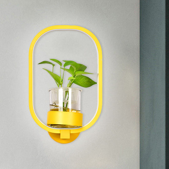 Macaron Metal Led Wall Sconce With Plant Pot For Bedroom - Grey/Yellow/Blue