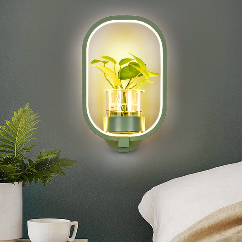 Macaron Metal Led Wall Sconce With Plant Pot For Bedroom - Grey/Yellow/Blue Green / Rectangle