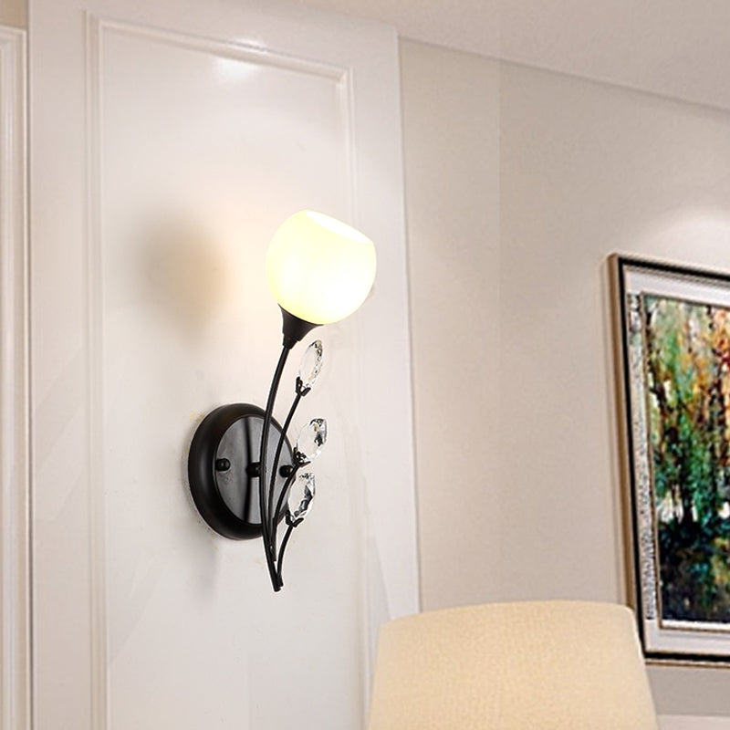 Black Half-Bulb Wall Sconce Light With Frosted White Glass Bowl- Modern And Elegant Mount Lamp 1 /