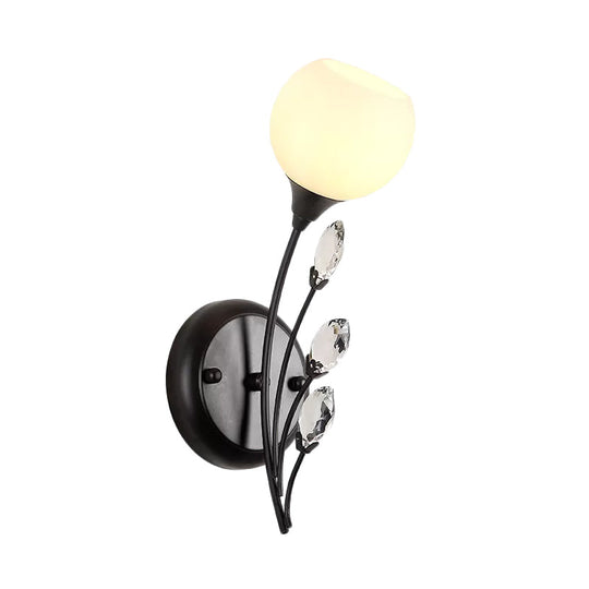 Black Half-Bulb Wall Sconce Light With Frosted White Glass Bowl- Modern And Elegant Mount Lamp