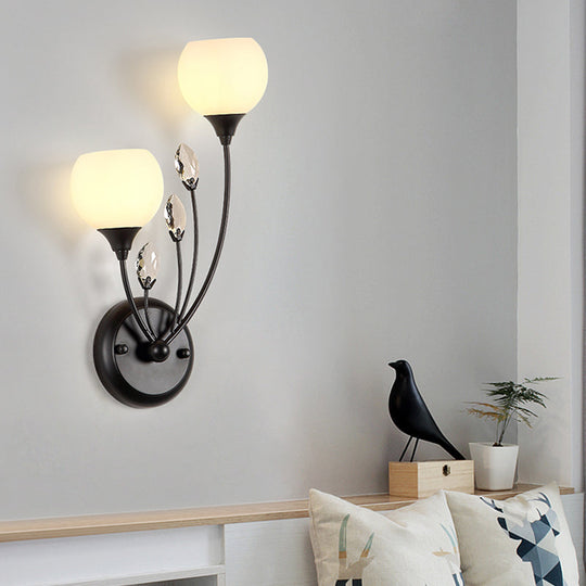 Black Half-Bulb Wall Sconce Light With Frosted White Glass Bowl- Modern And Elegant Mount Lamp 2 /