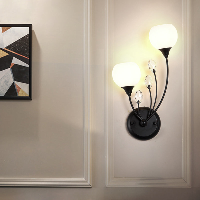 Black Half-Bulb Wall Sconce Light With Frosted White Glass Bowl- Modern And Elegant Mount Lamp