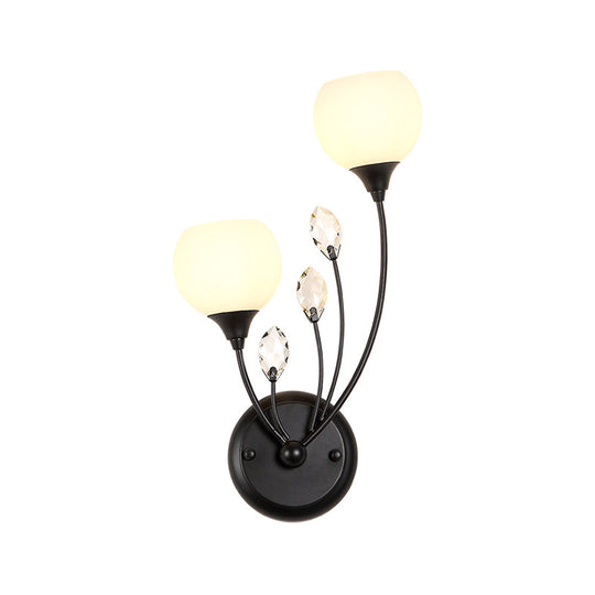 Black Half-Bulb Wall Sconce Light With Frosted White Glass Bowl- Modern And Elegant Mount Lamp