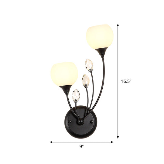 Black Half-Bulb Wall Sconce Light With Frosted White Glass Bowl- Modern And Elegant Mount Lamp