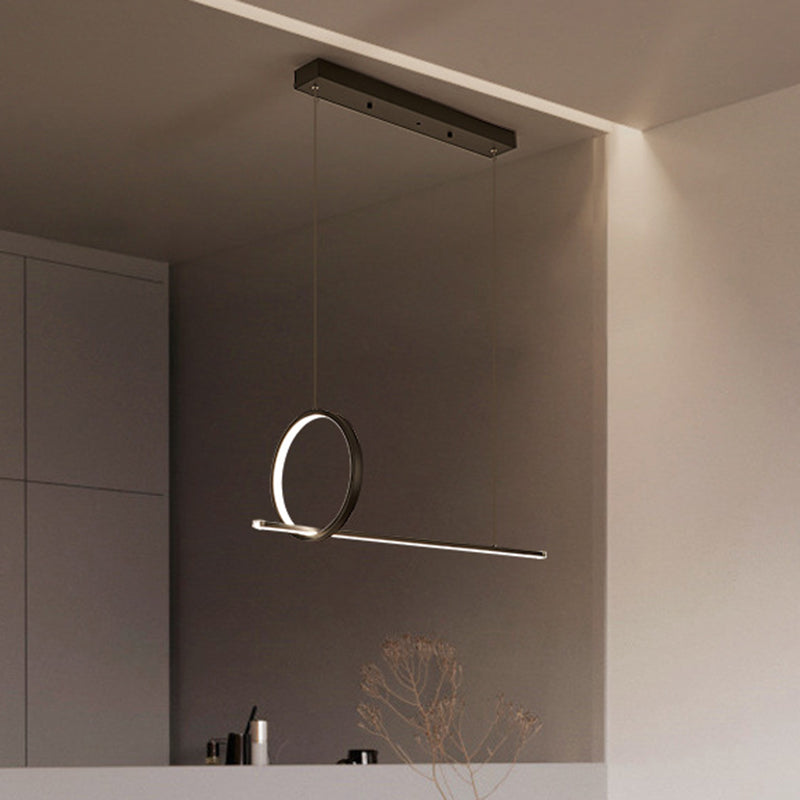 Minimalistic Iron Led Island Light Fixture: Linear And Ring Design - Black Finish 2-Head Hanging 1 /