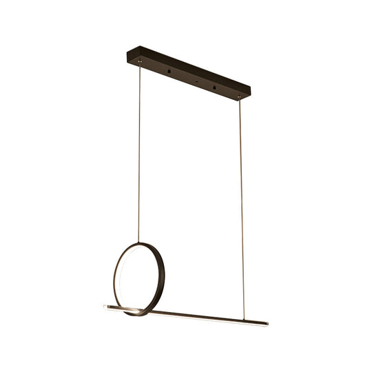 Minimalistic Iron Led Island Light Fixture: Linear And Ring Design - Black Finish 2-Head Hanging