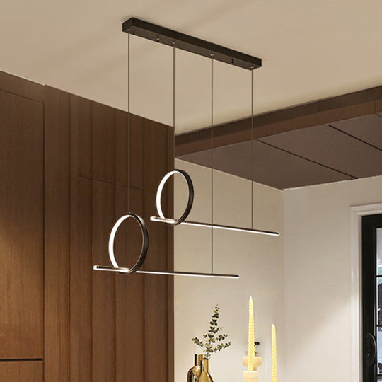 Minimalistic Iron Led Island Light Fixture: Linear And Ring Design - Black Finish 2-Head Hanging 2 /