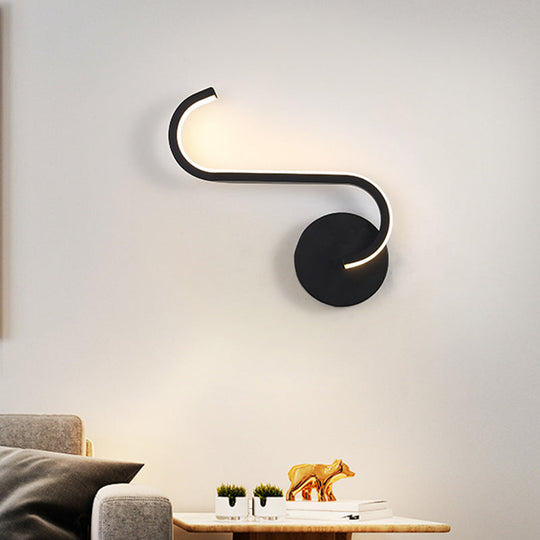 Minimalist Led Sconce In Warm/White Light For Hotels - Black Metal Wall Mounted Lamp / Warm B