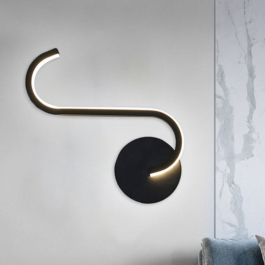 Minimalist Led Sconce In Warm/White Light For Hotels - Black Metal Wall Mounted Lamp
