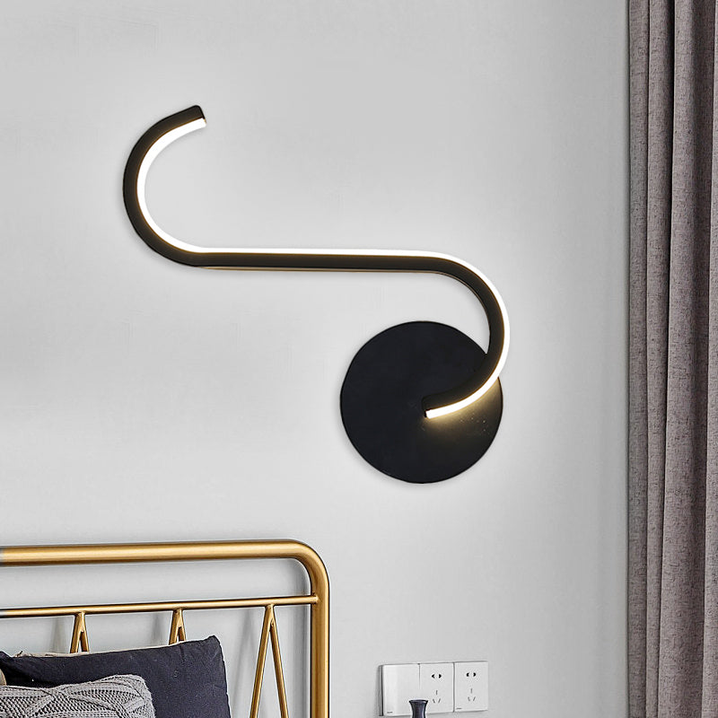 Minimalist Led Sconce In Warm/White Light For Hotels - Black Metal Wall Mounted Lamp
