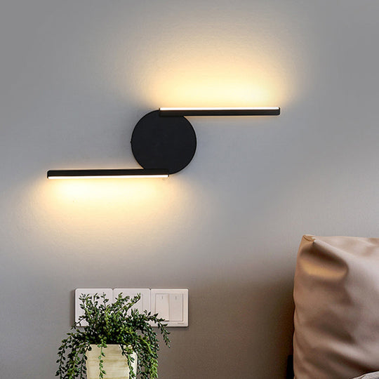 Minimalist Led Sconce In Warm/White Light For Hotels - Black Metal Wall Mounted Lamp / Warm C