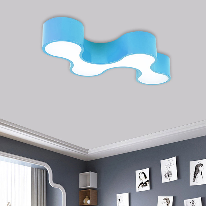 Kids Led Bedroom Flush Mount Lamp Fun Blue/Yellow/Green Ceiling Lighting With Earthworm Acrylic