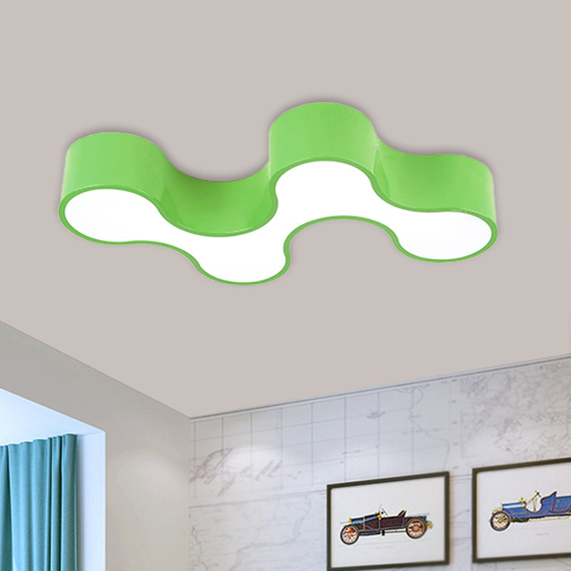 Kids Led Bedroom Flush Mount Lamp Fun Blue/Yellow/Green Ceiling Lighting With Earthworm Acrylic