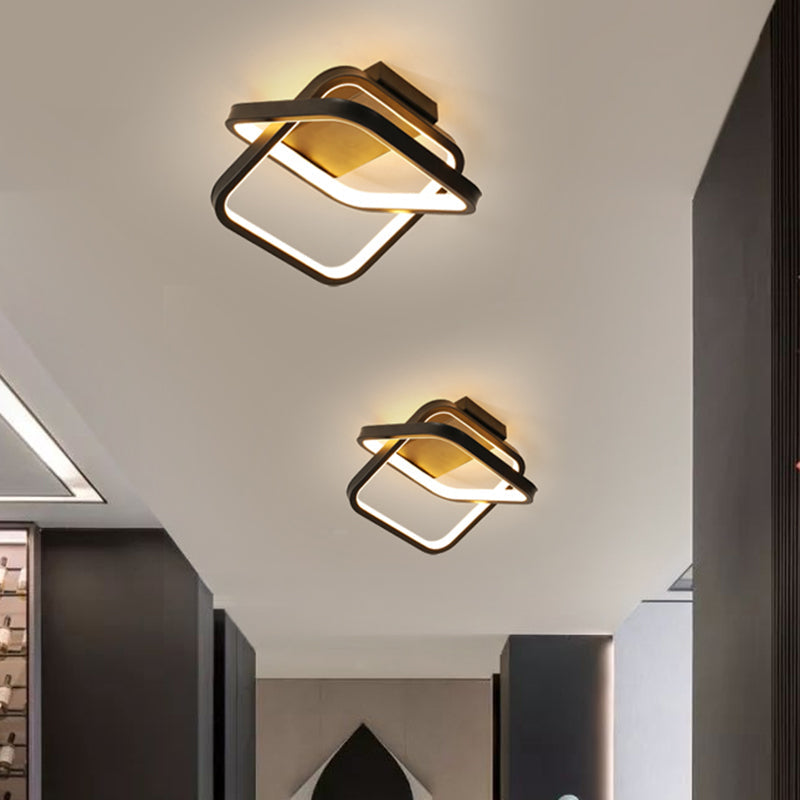 Modern Black Led Flush Mount Ceiling Lamp For Corridor - Double Rectangle Design With Aluminum