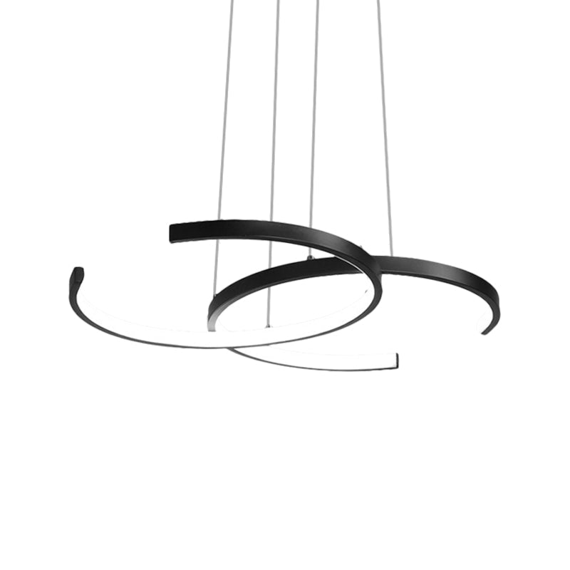 Dining Room LED Chandelier - Minimalist Black/White Drop Lamp with Dual C Acrylic Shade & Warm/White Light