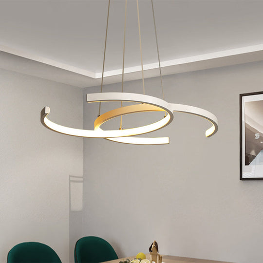 Dining Room LED Chandelier - Minimalist Black/White Drop Lamp with Dual C Acrylic Shade & Warm/White Light