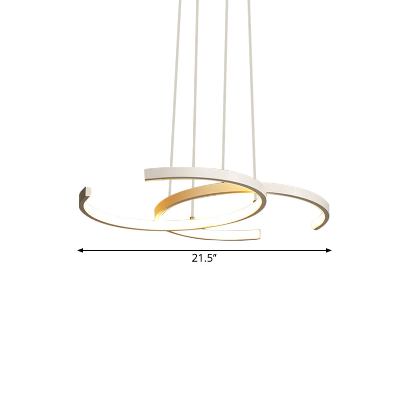 Minimalist Led Chandelier: Black/White Dining Room Drop Lamp With Double C Acrylic Shade Warm/White