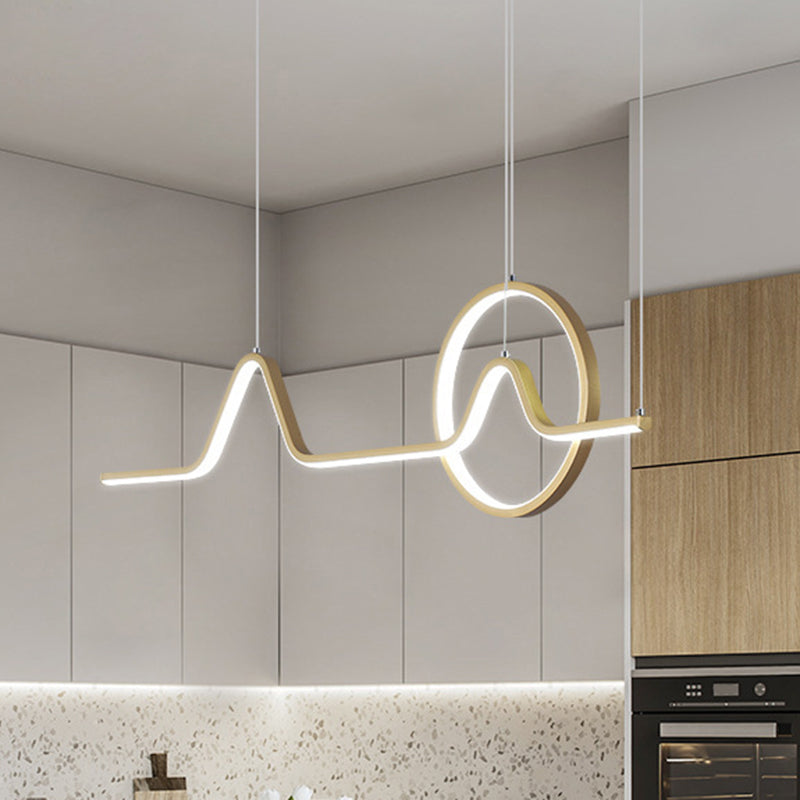 Modern Black/Gold Aluminum Linear Led Island Lighting With Sun And Mountain Design - Warm/White