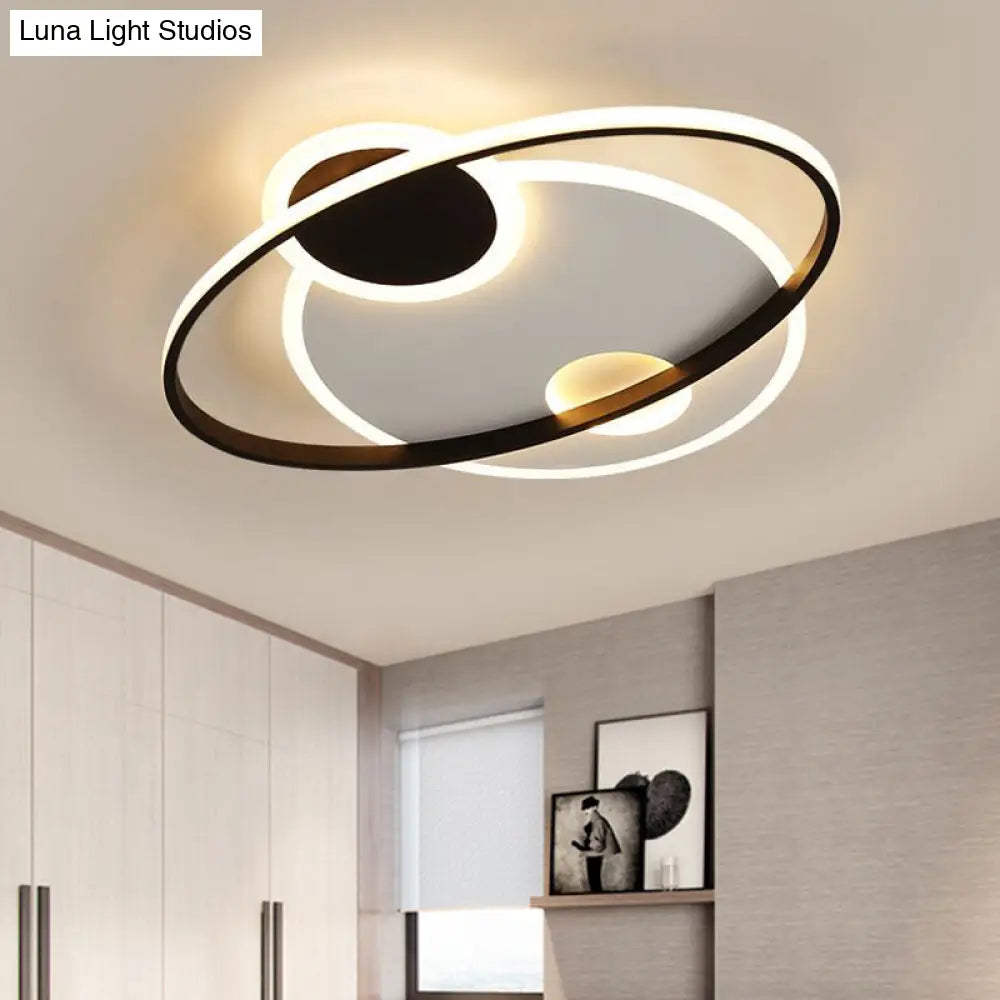 19/21.5 Planetary Orbit Semi Flush Led Ceiling Lighting In Black Warm/White Light / 19 Warm