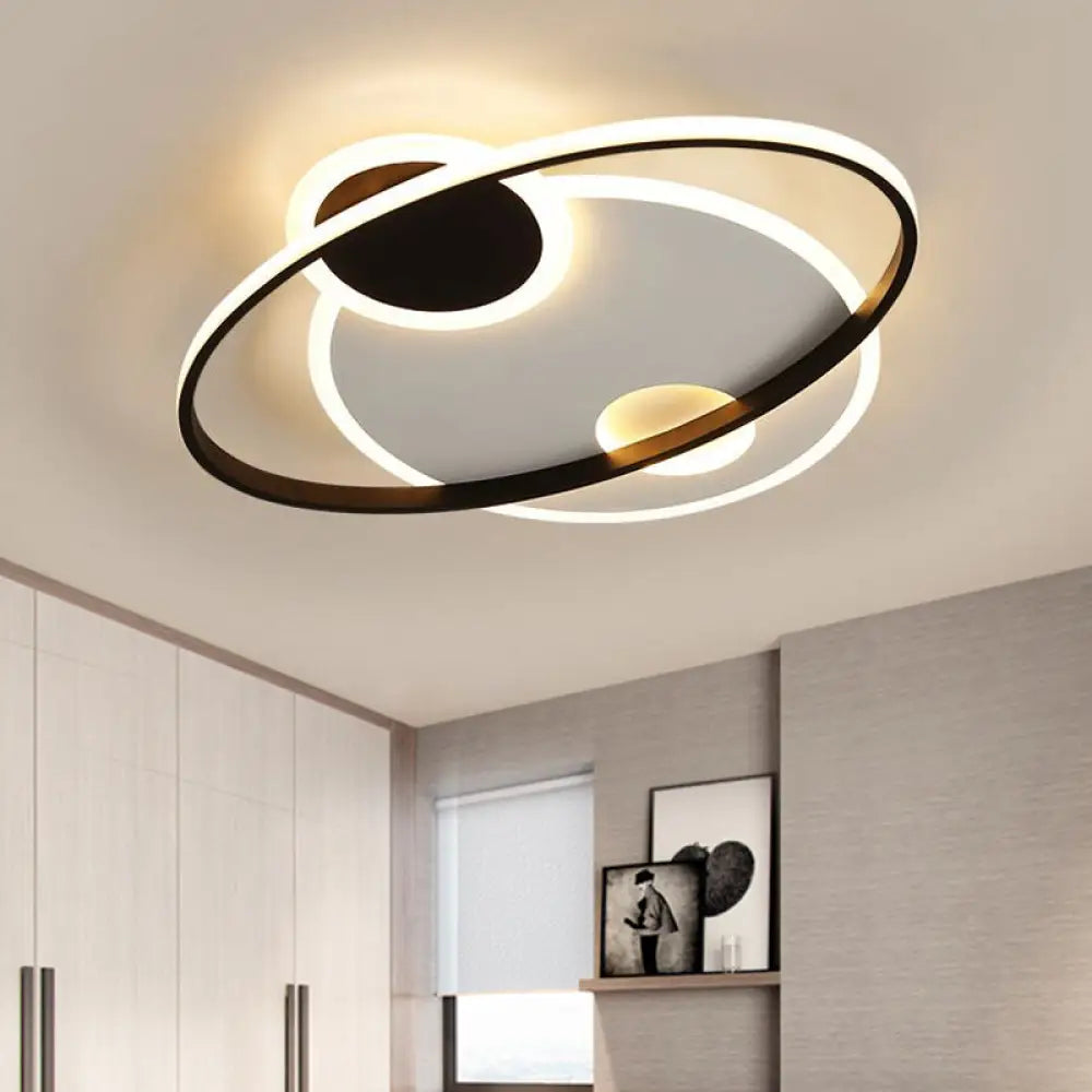 19’/21.5’ Planetary Orbit Semi Flush Led Ceiling Lighting In Black – Warm/White Light / 19’ Warm