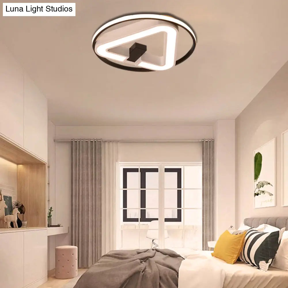 19/22 Triangle Bedroom Ceiling Lamp Acrylic Led Flush Mount Light Fixture In Black/White