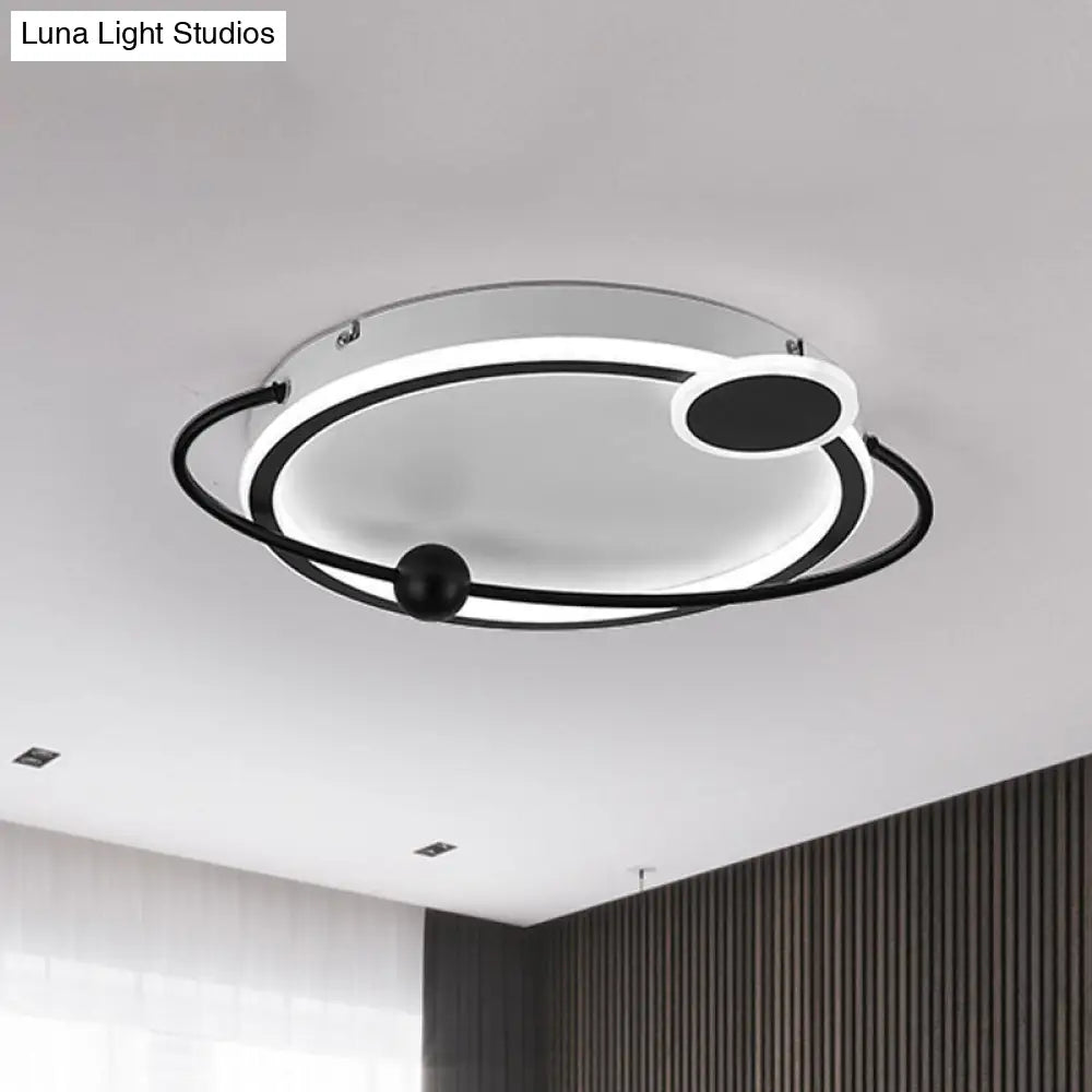 19/23.5 Modern Metallic Led Flush Mount Lamp In Black With Warm/White Light / 19 White