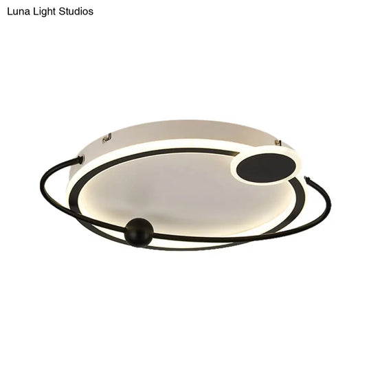 19/23.5 Modern Metallic Led Flush Mount Lamp In Black With Warm/White Light