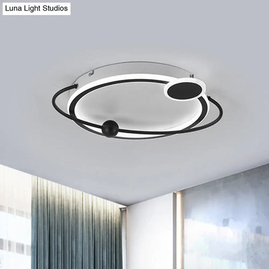 19/23.5 Modern Metallic Led Flush Mount Lamp In Black With Warm/White Light