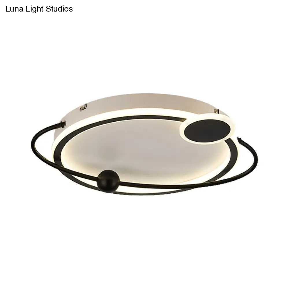 19’/23.5’ Modern Metallic Led Flush Mount Lamp In Black With Warm/White Light