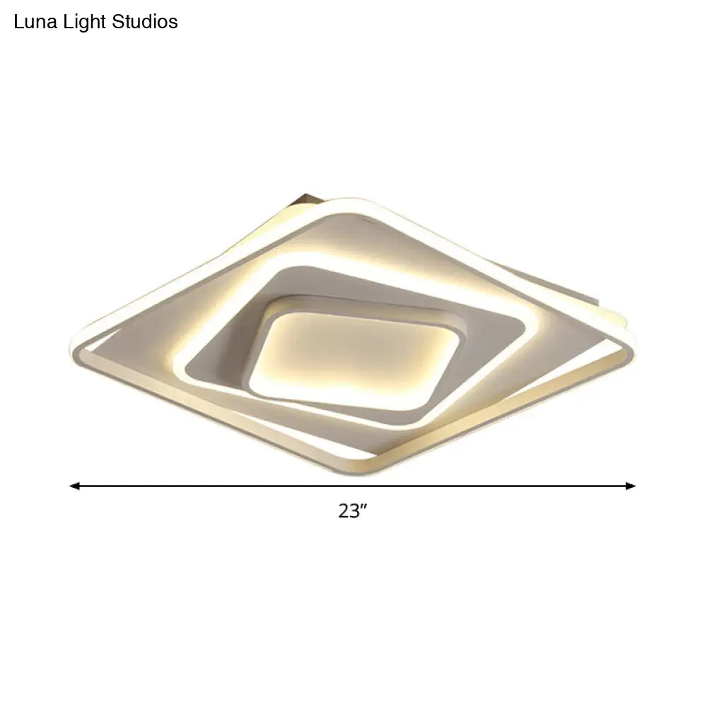 19’/23’ W Swirl Square Modern Acrylic Led Ceiling Lamp White Flush Light - Warm/White Remote
