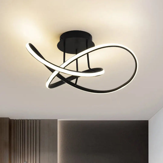 19.5’/23.5’ Modern Swirl Wave Led Ceiling Mount Light Fixture – Black Acrylic Warm/White /