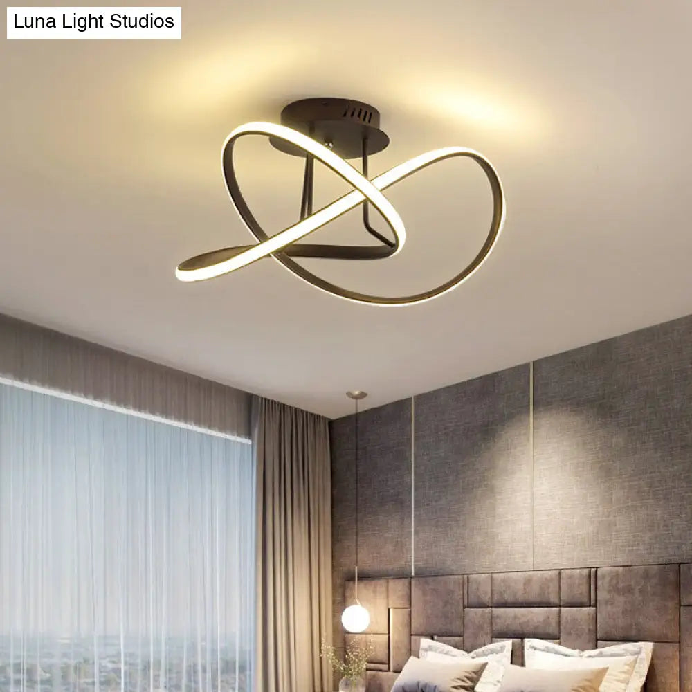 19.5/23.5 Modern Swirl Wave Led Ceiling Mount Light Fixture Black Acrylic Warm/White