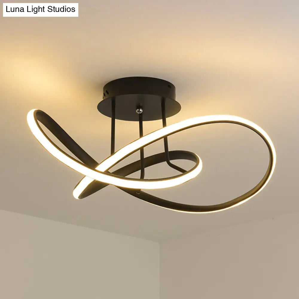 19.5/23.5 Modern Swirl Wave Led Ceiling Mount Light Fixture Black Acrylic Warm/White